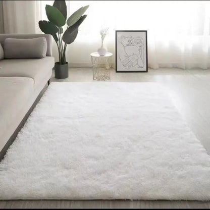 VIKAMA White Silk Wool Rug Soft Fluffy Non-Slip Washable Bedroom Living Room Kids Room Decor