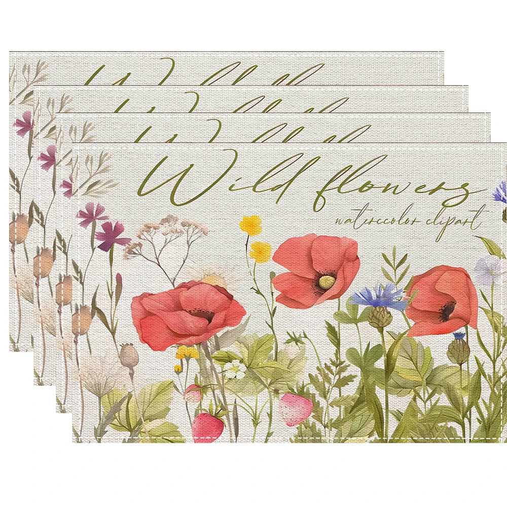 Floral Leaf Vintage Dining Table Placemats Set