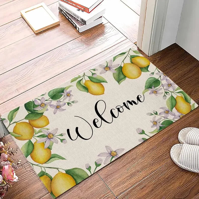 VIKAMA Lemon Floral Welcome Entrance Mat