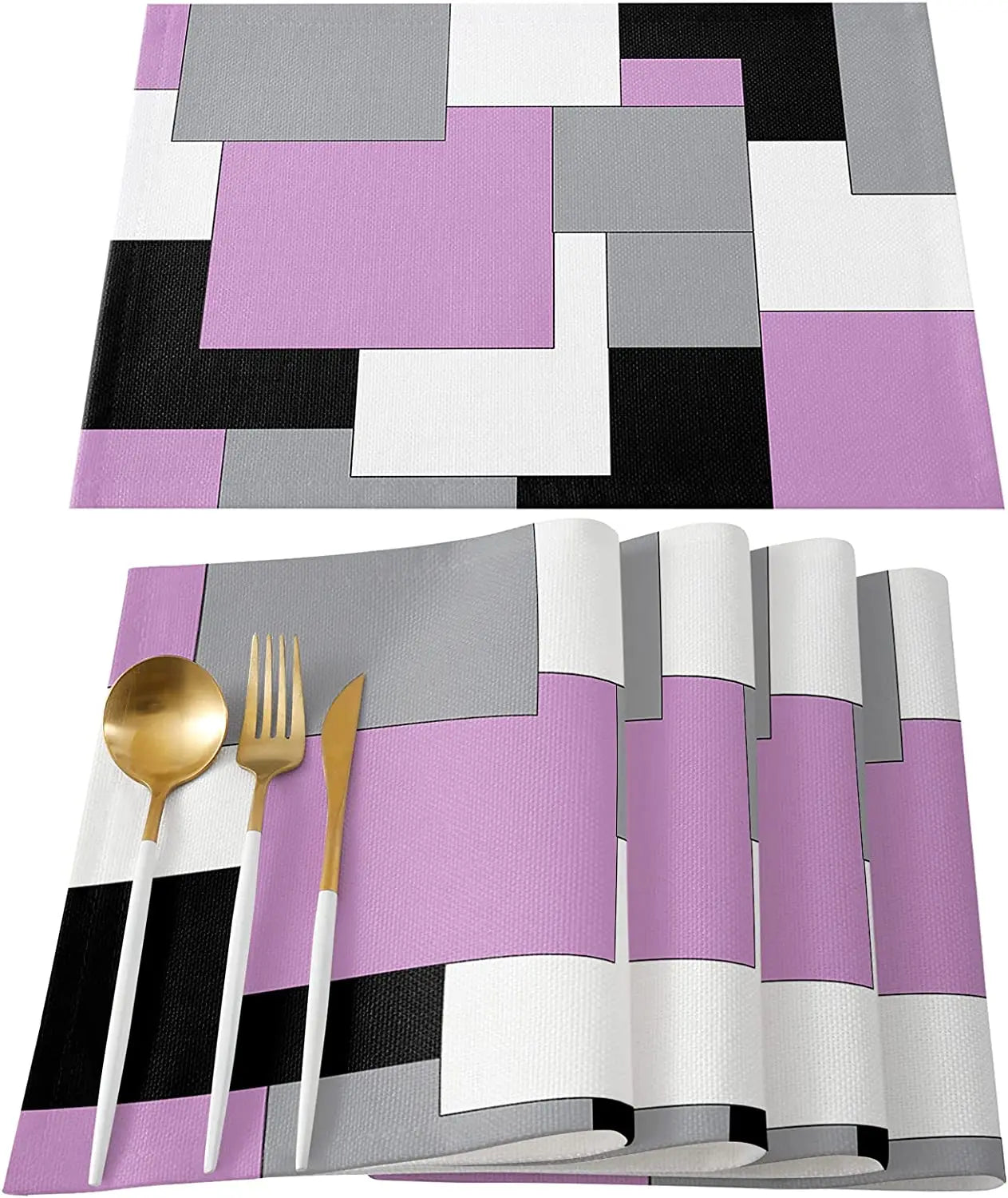 Abstract Purple Black Grey Patchwork Placemat Set