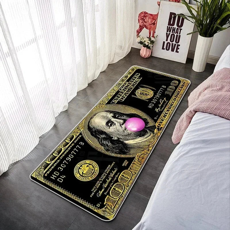 VIKAMA Creative Banknote Long Strip Floor Mat Soft Non-Slip Bedroom Bedside Rug