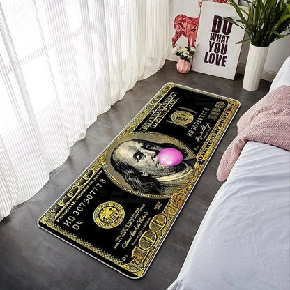 VIKAMA Creative Banknote Long Strip Floor Mat Soft Non-Slip Bedroom Bedside Rug