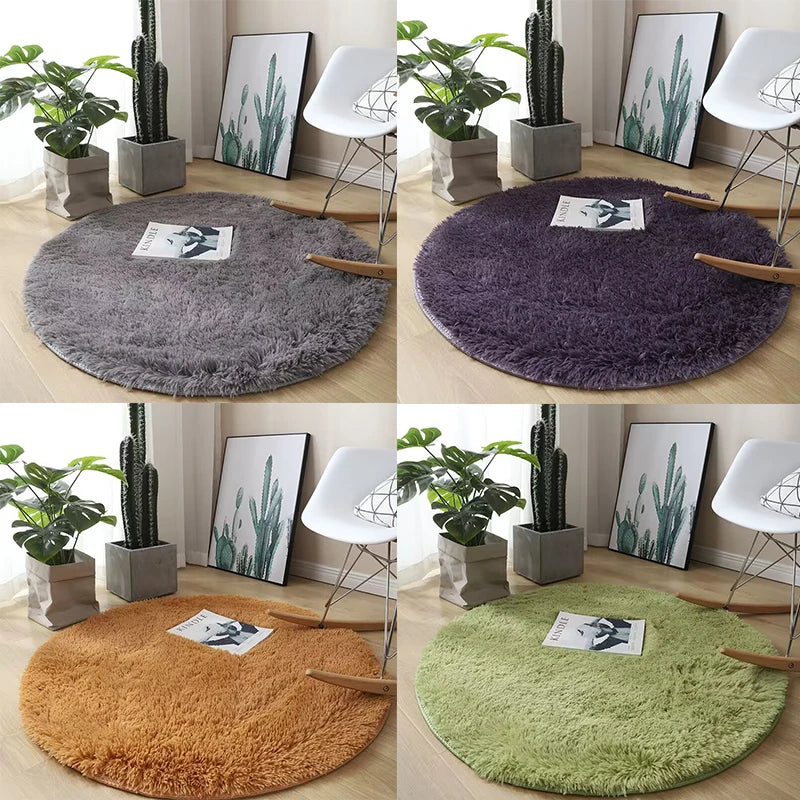 Plush Round Fluffy Non-Slip White Area Rug