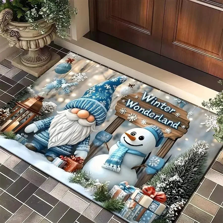 VIKAMA Christmas Gnome Plaid Non-Slip Doormat