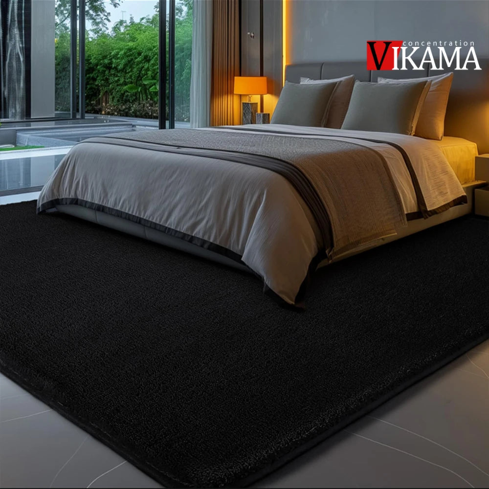 Black fluffy shaggy plush area rug