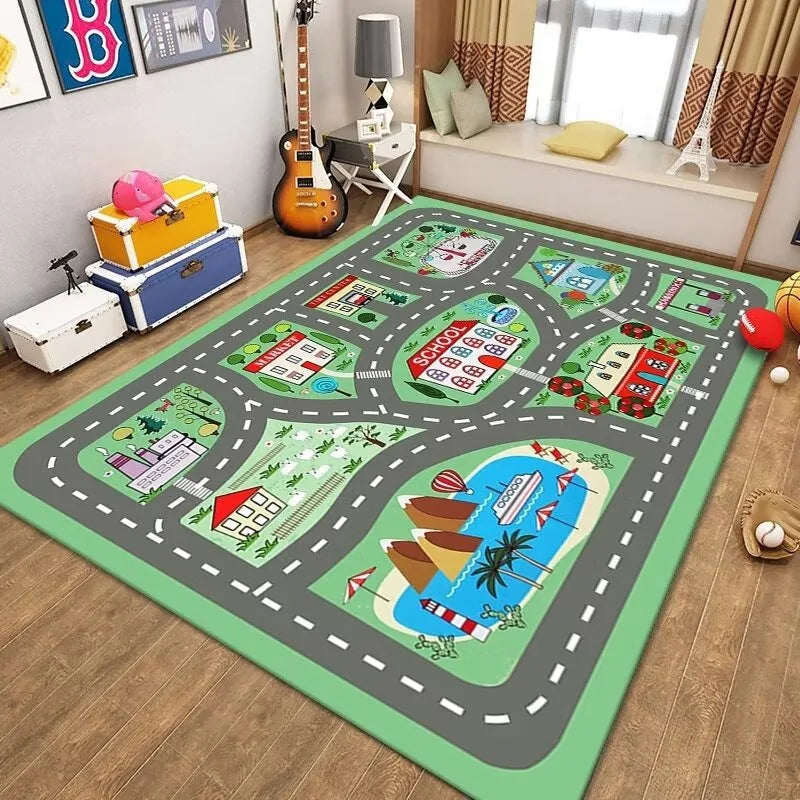 Kids Traffic Play Mat Road Map Rug Educational Non-Slip Carpet Preschool Playroom Zoo Animal Number Design Home Decor