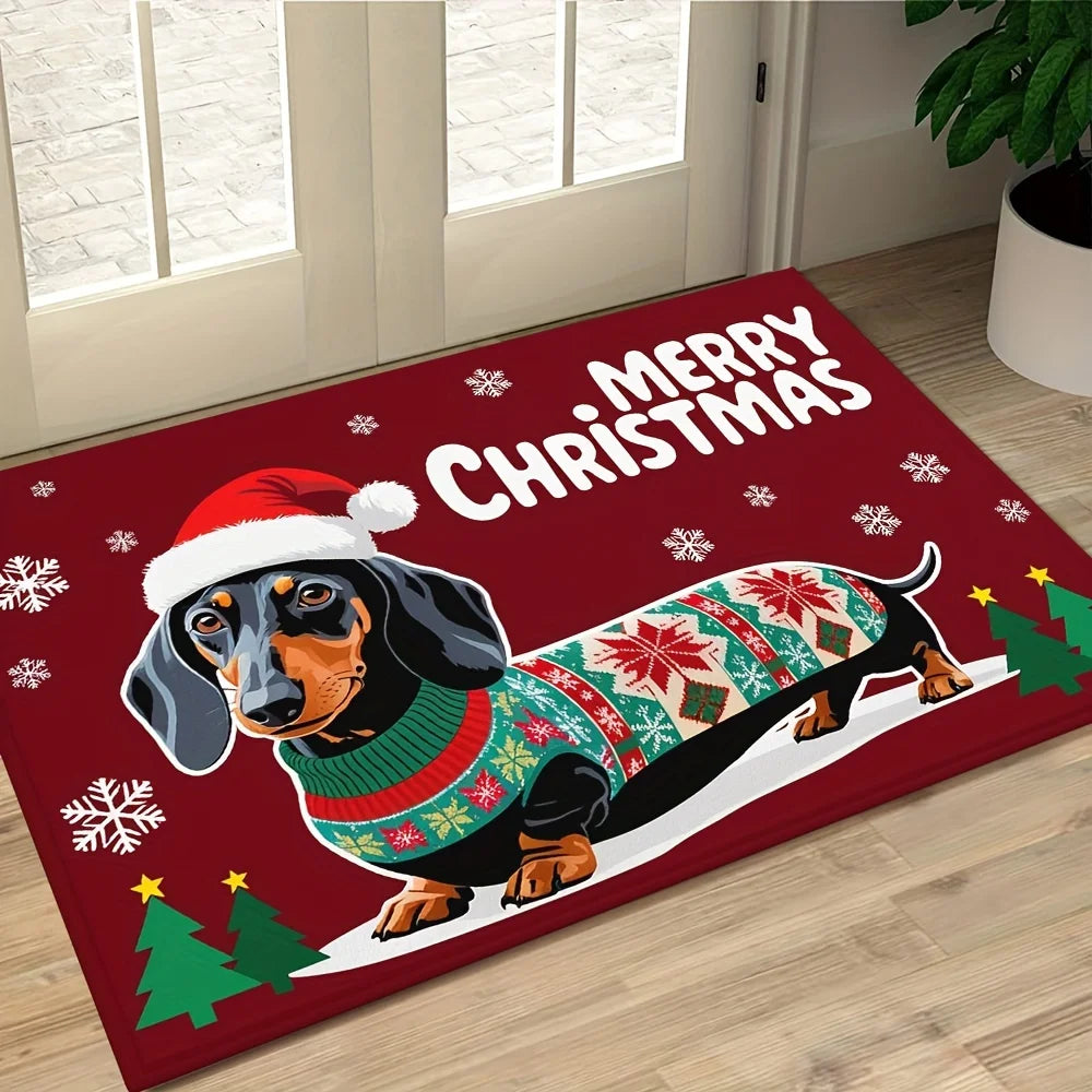 VIKAMA Dachshund Christmas Welcome Mat Non-Slip Rug