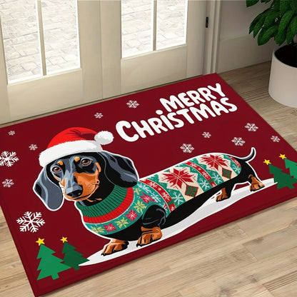 VIKAMA Dachshund Christmas Welcome Mat Non-Slip Rug