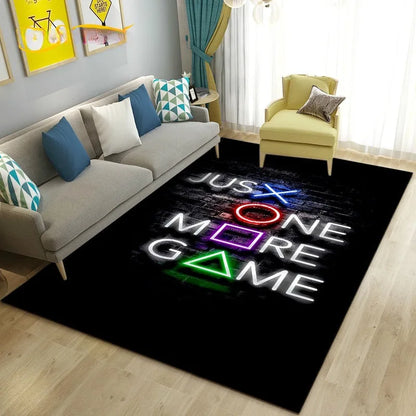 Game Controller Neon Carpet Gamepad Symbol Non-Slip Rug Living Room Home Decor “One More Game” Mat