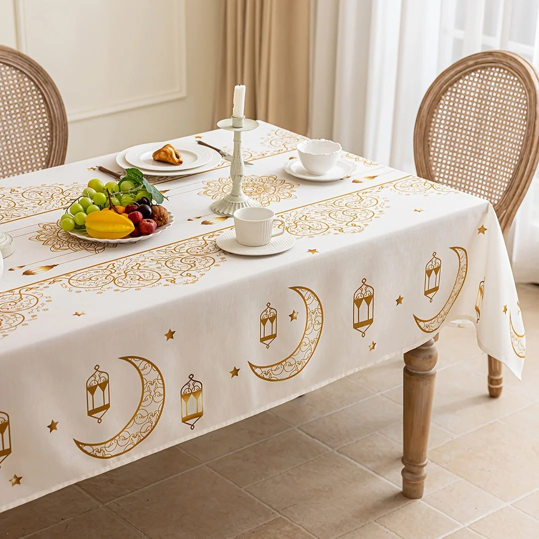 VIKAMA Bohemian Ramadan Tablecloth Gold Moon Stars Rectangular Washable Table Decor