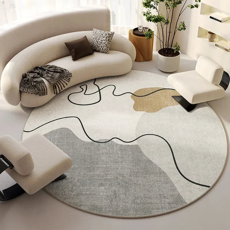 Beige Round Light Luxury Non-Slip Large Area Rug