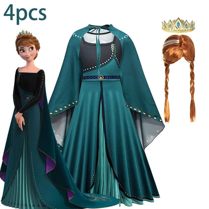 Disney Frozen Anna Dark Green Cloak Costume Dress For Girls