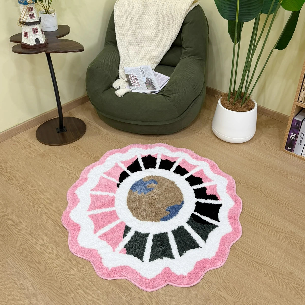 Creative Globe Tufted Color-Block Fluffy Rug