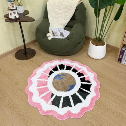 Creative Globe Tufted Color-Block Fluffy Rug