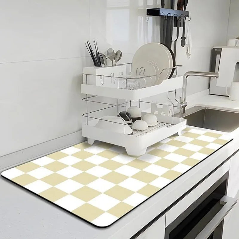 Checkered Kitchen Absorbent Drying Mat