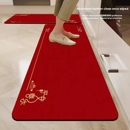 VIKAMA Diatomite Kitchen Mat Non-Slip Cuttable Red Entrance Bathroom Carpet
