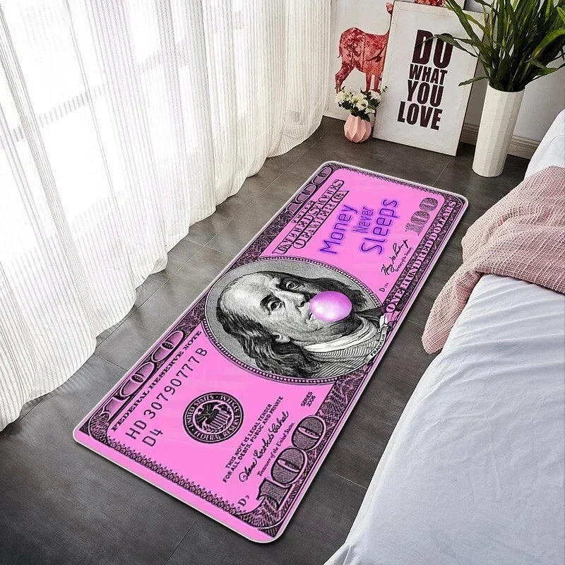 VIKAMA Creative Banknote Long Strip Floor Mat Soft Non-Slip Bedroom Bedside Rug