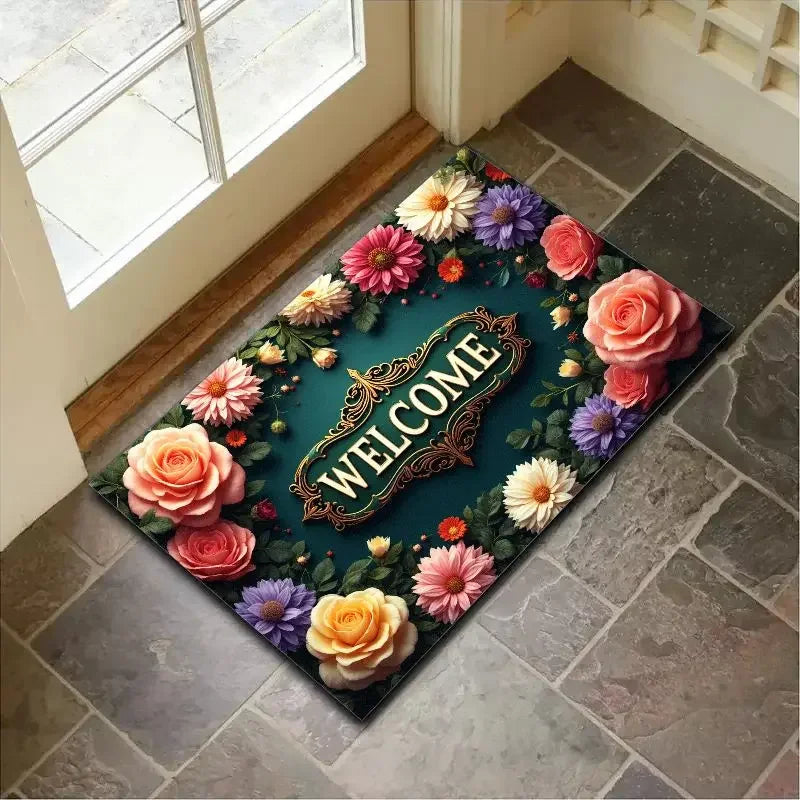 VIKAMA Floral Welcome Non-Slip Entrance Mat