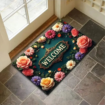 VIKAMA Floral Welcome Non-Slip Entrance Mat