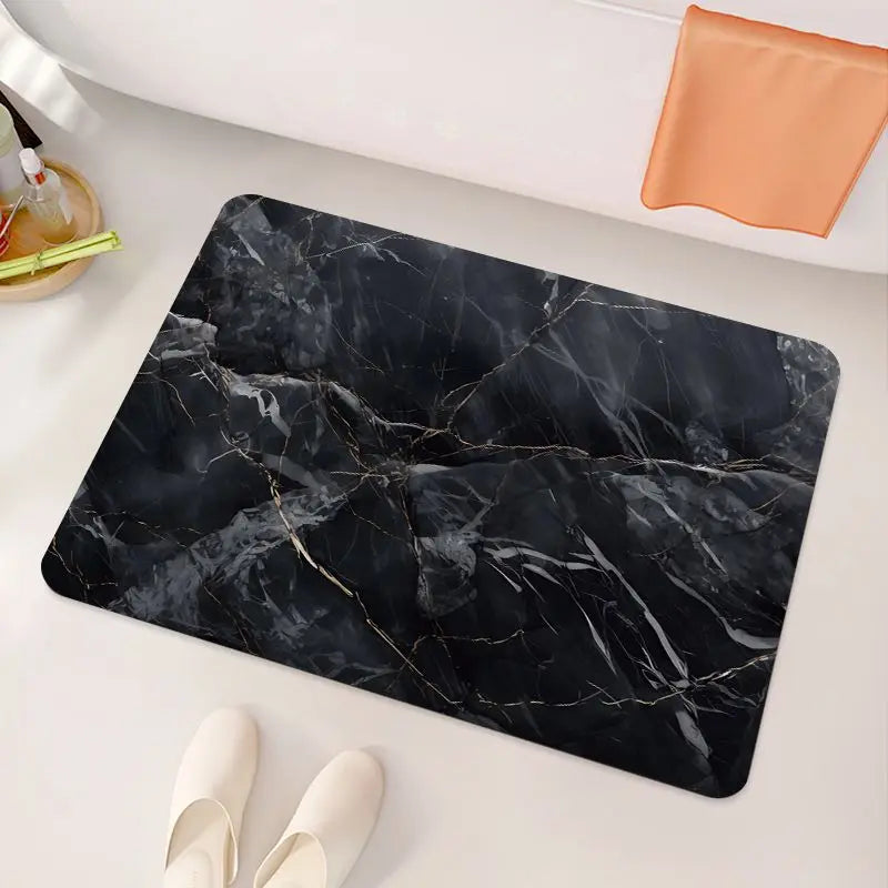 Black Gold Marble Diatom Bathroom Floor Mat