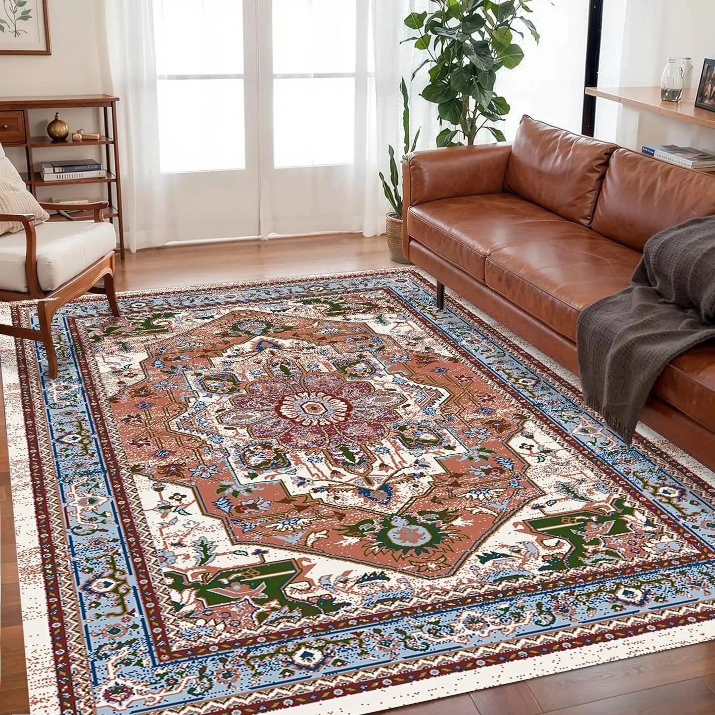 VIKAMA Bohemian Floor Mat Non-Slip Easy-Care Large Area Rug Living Room Bedroom Home Decor