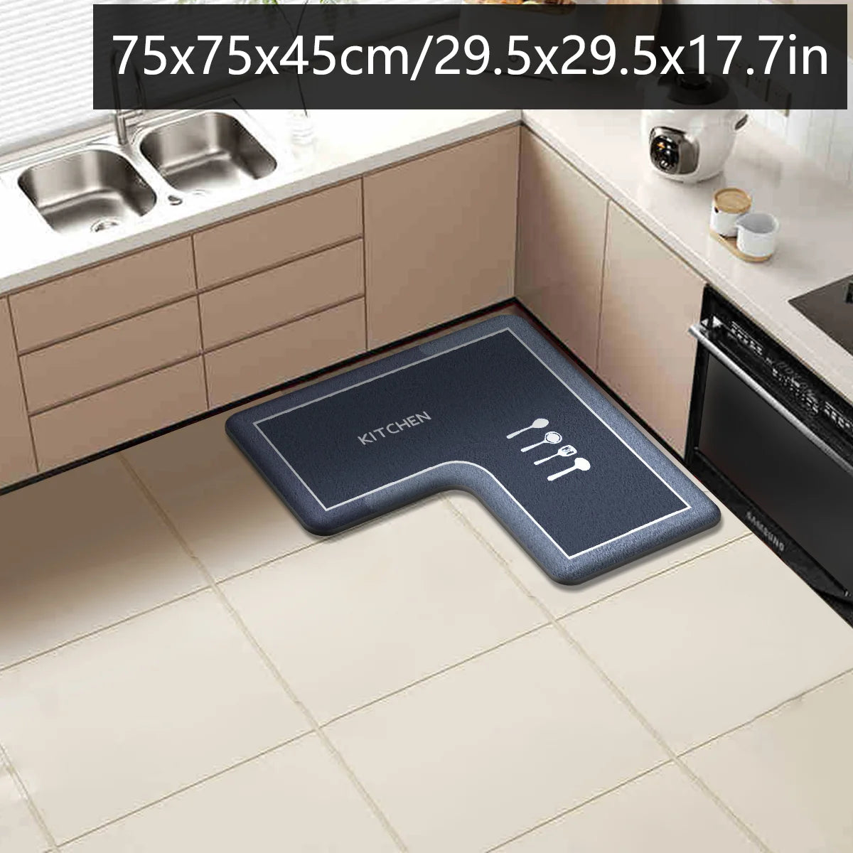 Printed L-Shaped Absorbent Non-Slip Kitchen Mat