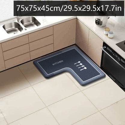 Printed L-Shaped Absorbent Non-Slip Kitchen Mat