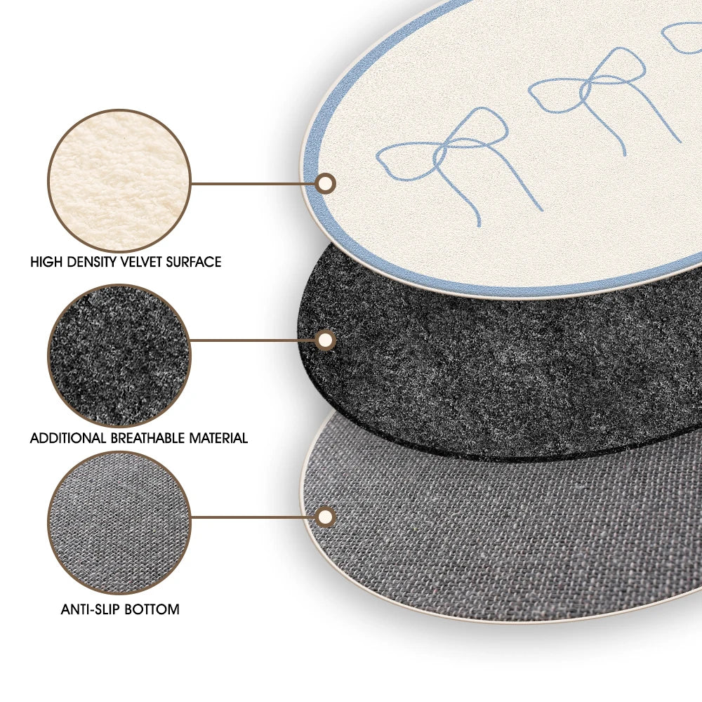 VIKAMA Cute Bow Faux Cashmere Non-Slip Round Area Rug