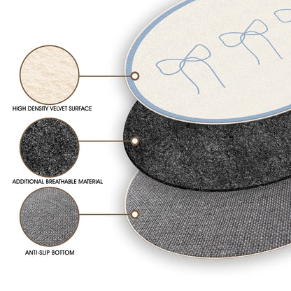 VIKAMA Cute Bow Faux Cashmere Non-Slip Round Area Rug