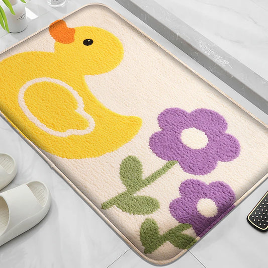 Yellow duck floor mat, absorbent small carpet, toilet seat mat, decorative floor mat, bathroom door mat, machine washable